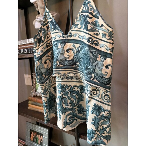 Adriana Degreas Hera Linen Silk Blouse with Straps Blue Womens Size Small - Picture 7 of 9